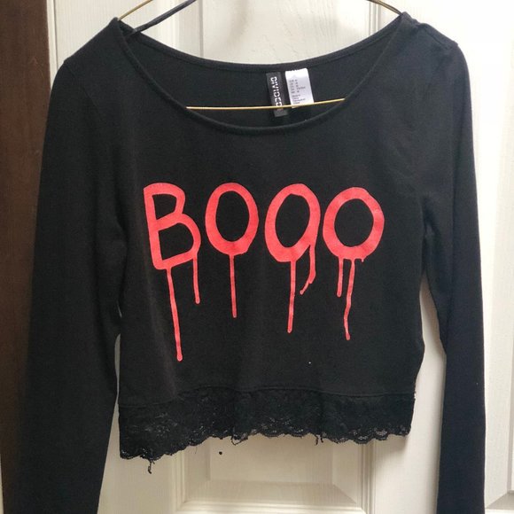 3 FOR $30 / H&M Cropped Graphic Long Sleeve Shirt - Picture 1 of 5